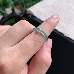 天然A货老坑冰种蓝水翡翠戒指大小圈口戒圈情侣男女素面玉石指环