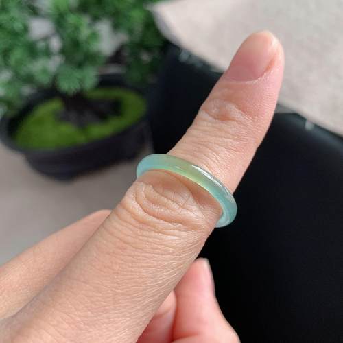 16/17号冰种蓝水飘黄翡玉石戒指