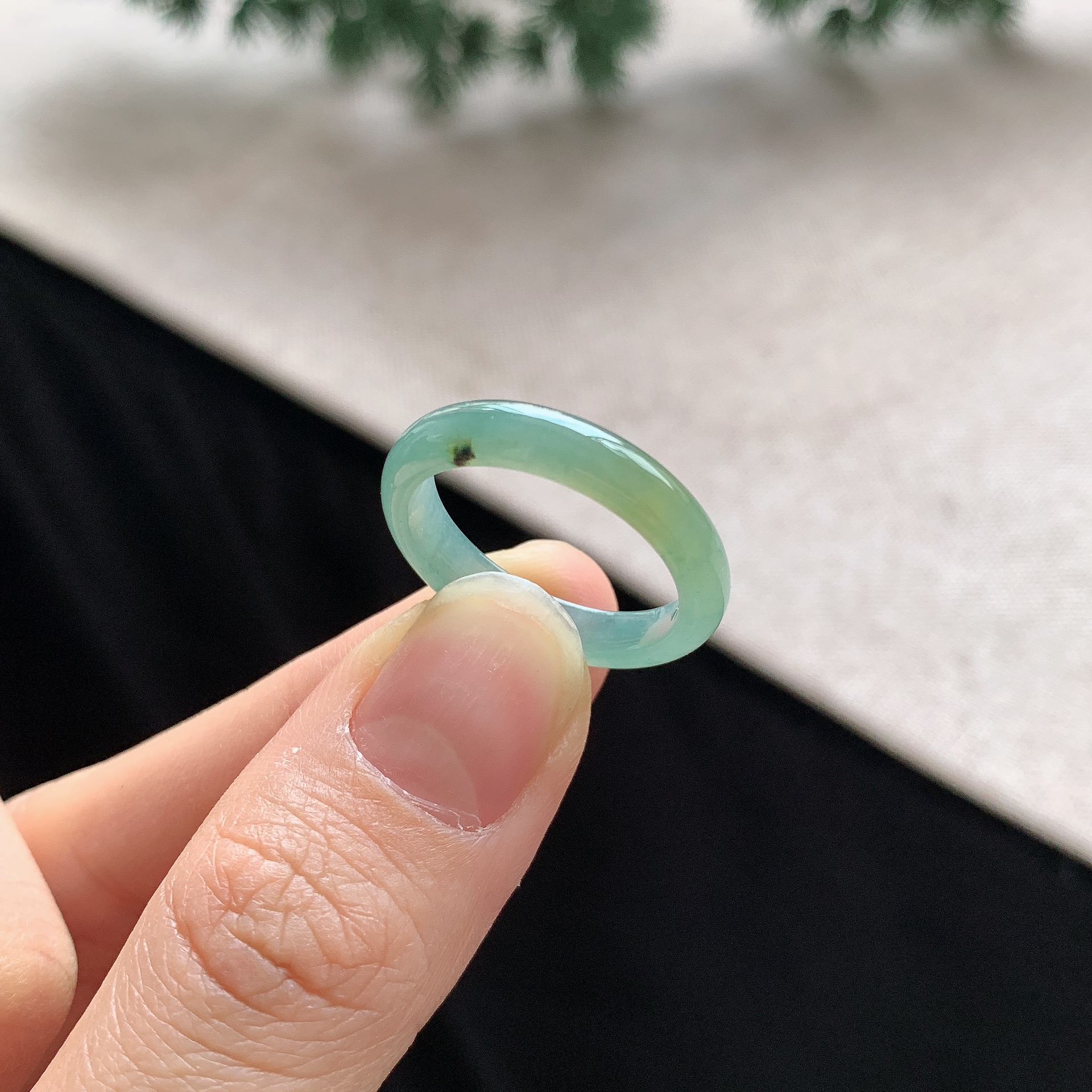 冰糯种20号圈飘黄翡蓝水翡翠戒指