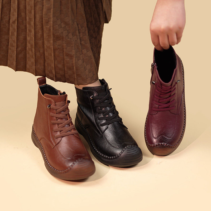 2025新款短靴女雪地靴软底平底棉靴中年妈妈皮靴加绒保暖时尚靴子,女鞋,时尚雪地靴,淘宝优惠券,粉丝福利购,淘宝优惠卷