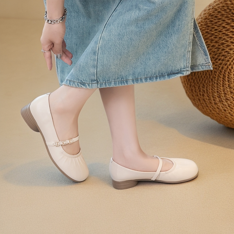 真皮单鞋女2025新款圆头小皮鞋时尚玛丽珍女鞋百搭软底浅口妈妈鞋