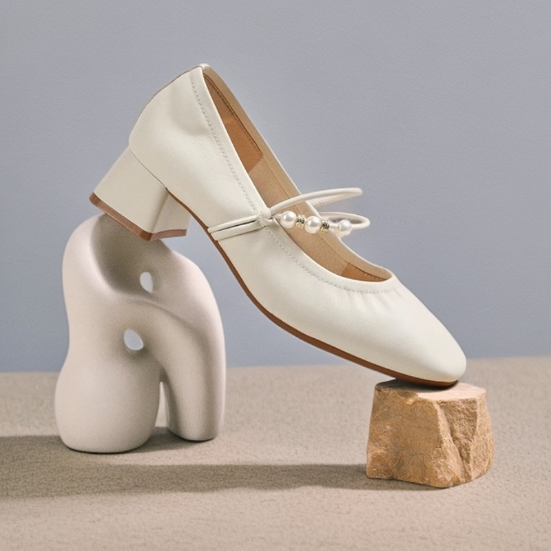 浅口玛丽珍鞋女2025秋季新款真皮单鞋粗高跟小香风方头软底女鞋