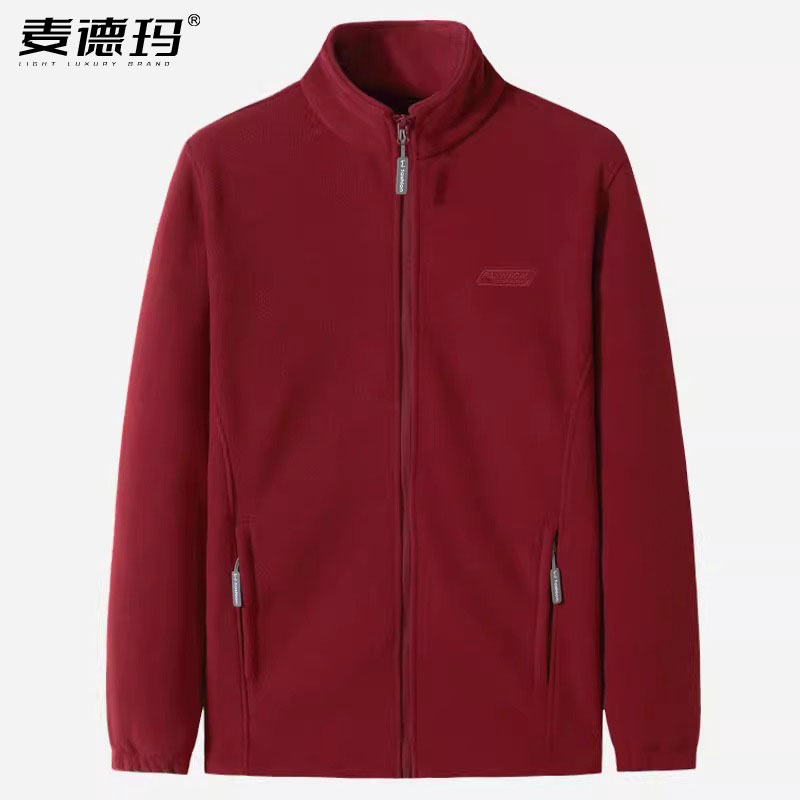 摇粒绒春秋加肥加大立领夹克外套