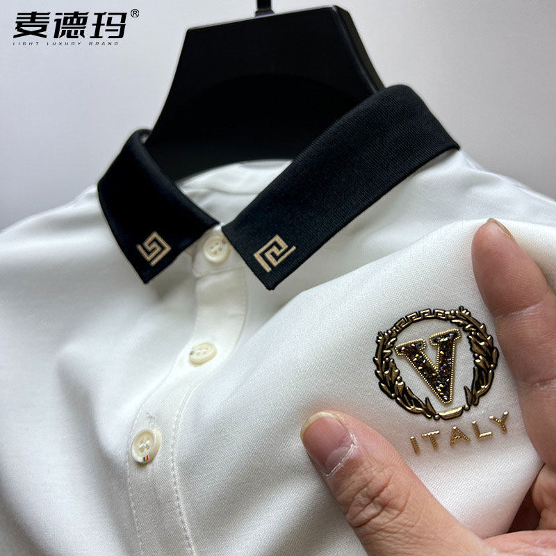 高级冰丝t恤男翻领2025夏季新款男保罗贝拉德polo衫短袖潮流修身T