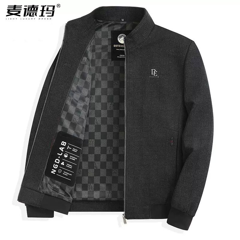 秋冬中老年男士毛呢立领厚夹克