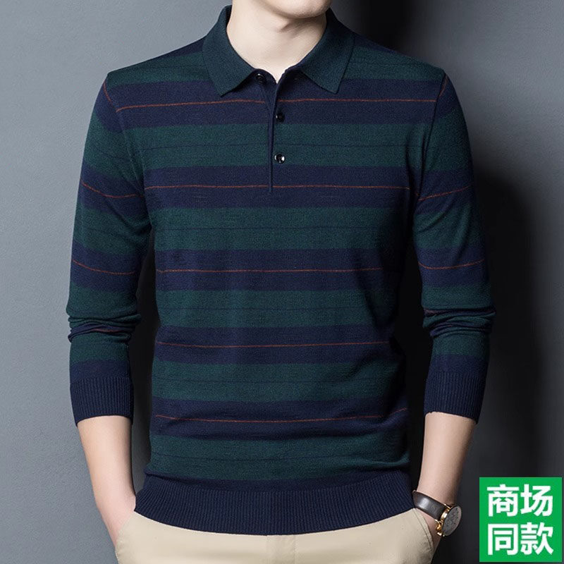 长袖T恤男秋冬翻领中老年爸爸