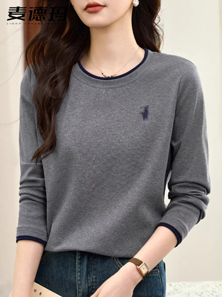 长袖T恤女士打底衫秋冬内搭可外穿2025新款高端洋气爆款正肩上衣T
