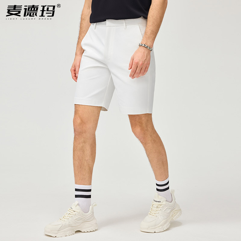 夏季薄款男士白色直筒五分小西裤