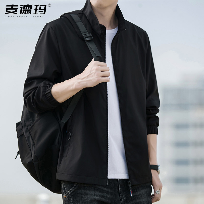 2026春秋新款休闲行政夹克外套男纯色宽松潮牌男装外衣韩版上衣潮