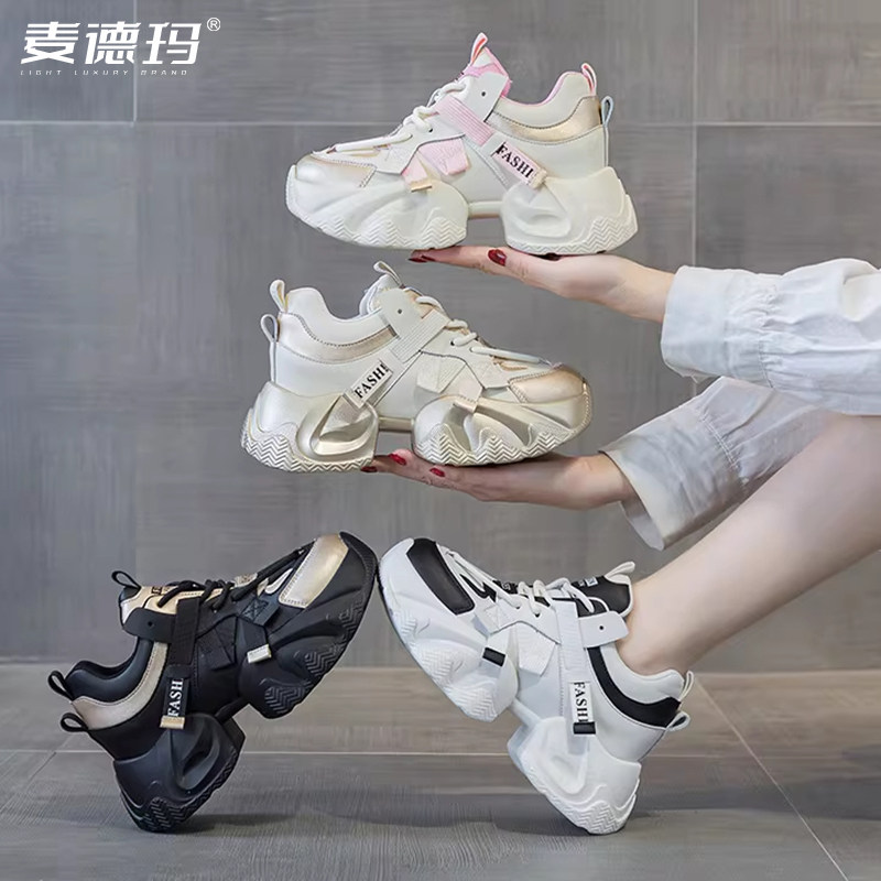 欧洲站真皮厚底增高老爹鞋女春秋