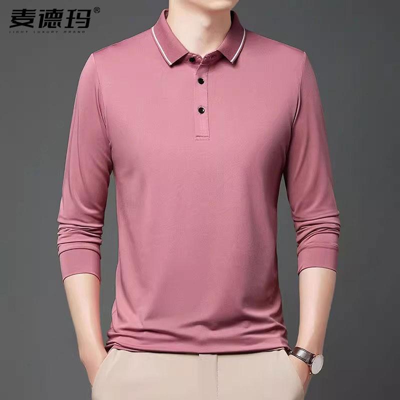 高端男士t恤长袖春季薄款中老年人爸爸夏装polo衫上衣服春秋父亲