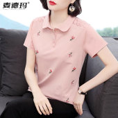 t恤女 宽松2025夏装 新款 纯棉短袖 翻领polo衫 中老年妈妈减龄上衣服
