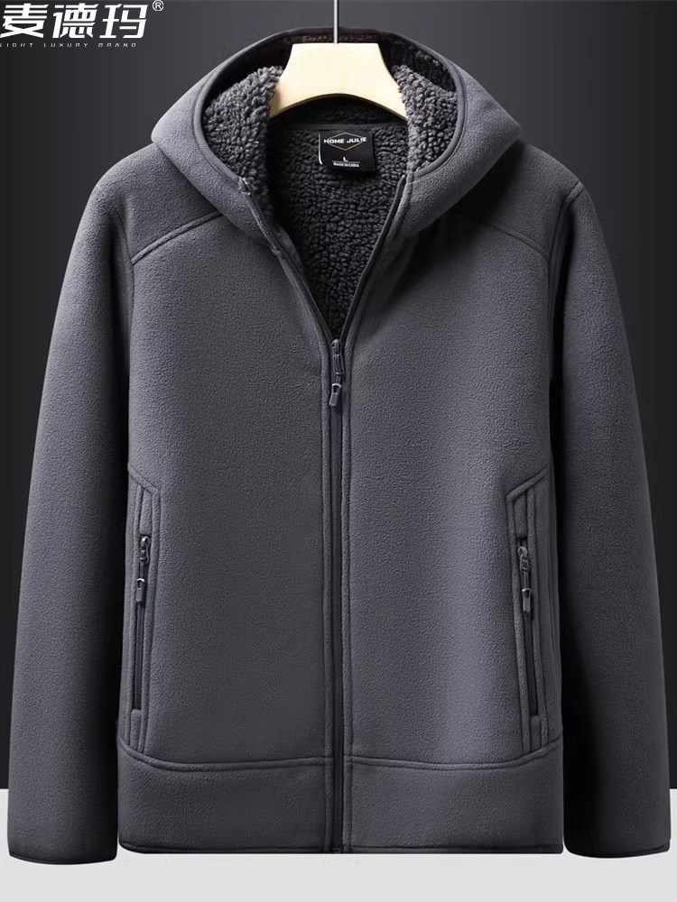 新款时尚加绒加厚卫衣外套男款宽松大码潮流百搭中年爸爸抓秋冬季