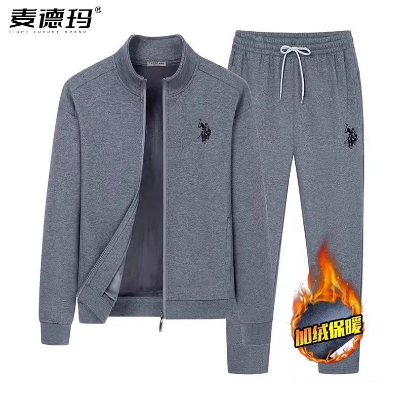 摇粒绒运动套装男加绒加厚休闲