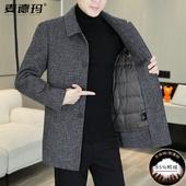 冬季 羽绒内胆外套男 呢子风衣爸爸款 羊毛呢大衣男士 翻领加厚中长款