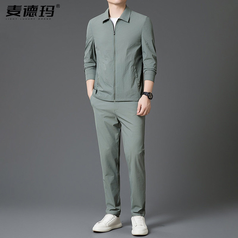 高端男士运动套装2026年夏季休闲防晒衣外套搭配冰丝长裤子男一套
