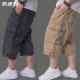 男款 七分裤 夏季 短裤 大码 纯棉卡其色工装 加肥加大多口袋中老年中裤