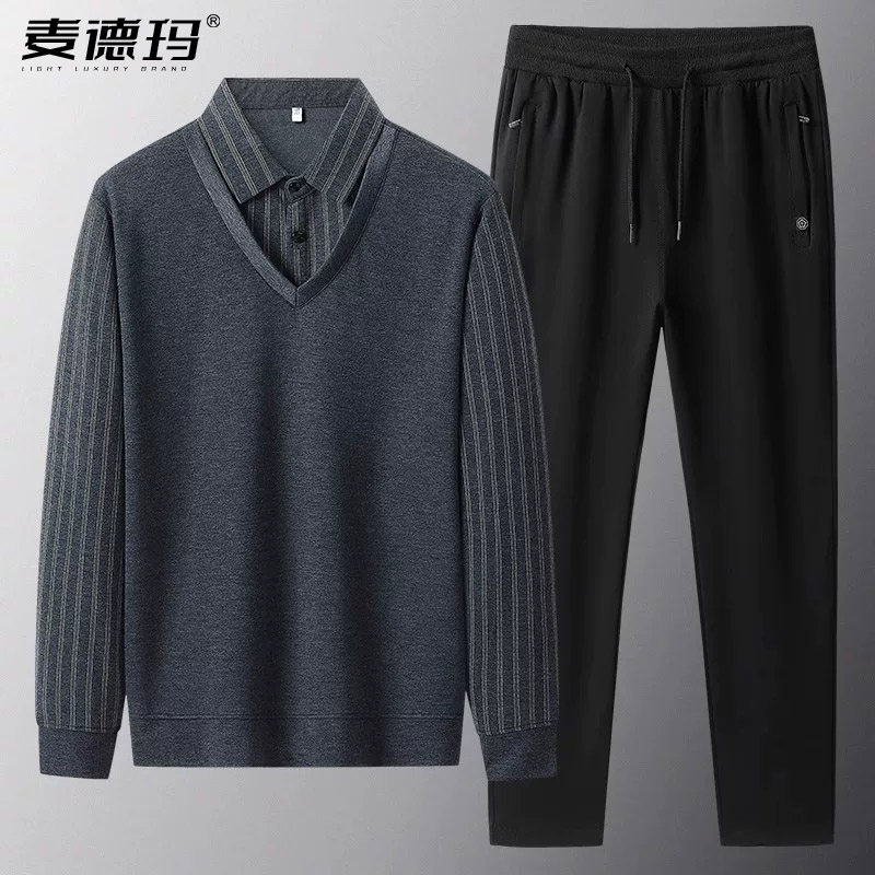 中老年男加绒保暖运动套装