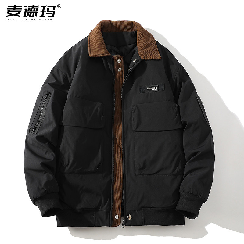 灯芯绒撞色拼接飞行员棒球服外套