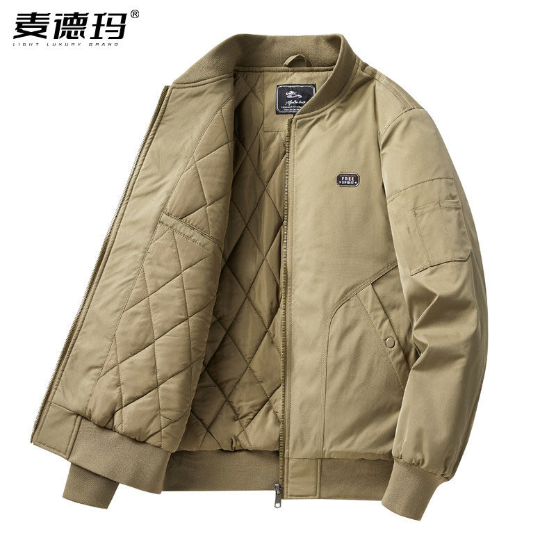 棒球领棉服男冬季复古工装飞行员夹克男外套棉袄美式休闲加厚棉衣