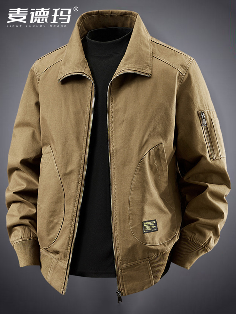 2025春秋季新款飞行员纯棉工装夹克时尚男士宽松休闲美式覆古外套