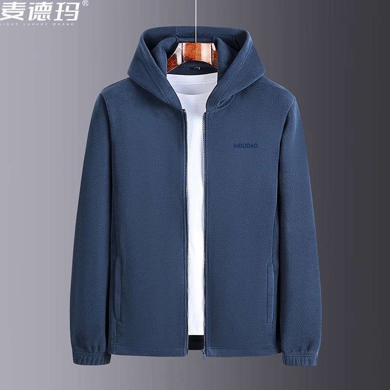 2025新款时尚连帽卫衣男士春秋季抓绒衣中年爸爸秋冬加绒加厚外套