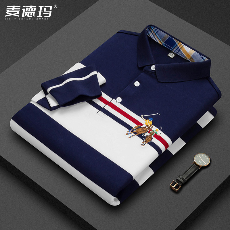 衬衫领春秋季棉长袖时尚Polo衫男