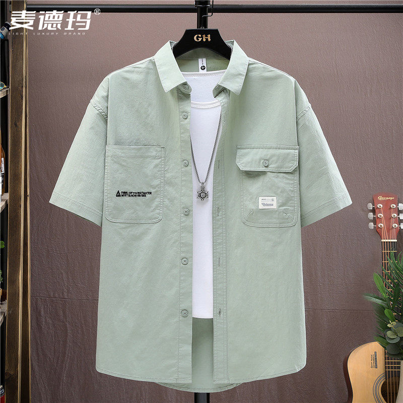 夏季薄款工装纯棉男短袖衬衫