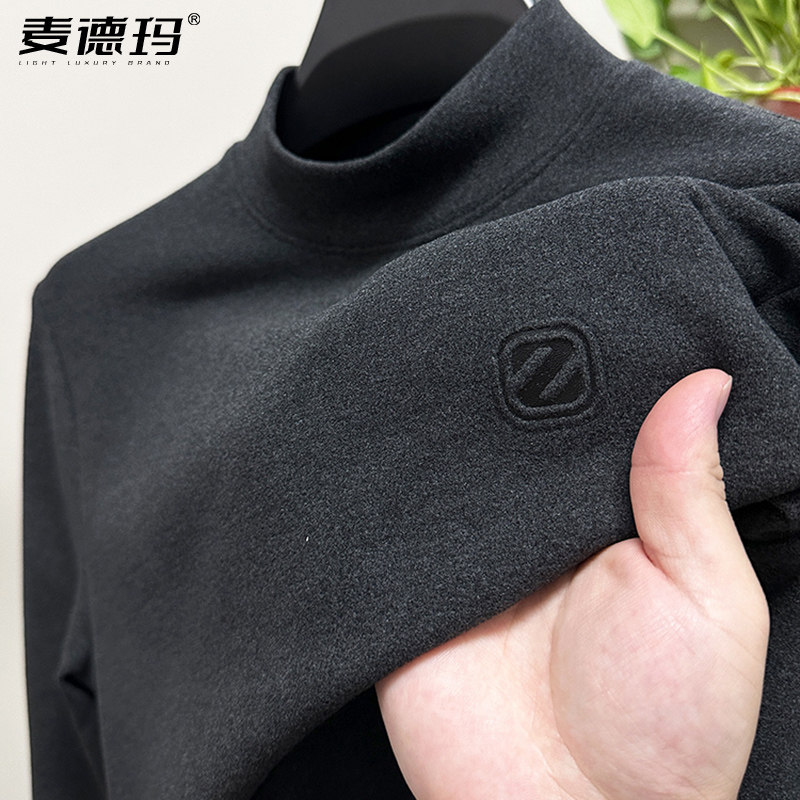 德绒磨毛打底衫半高领秋加厚保暖