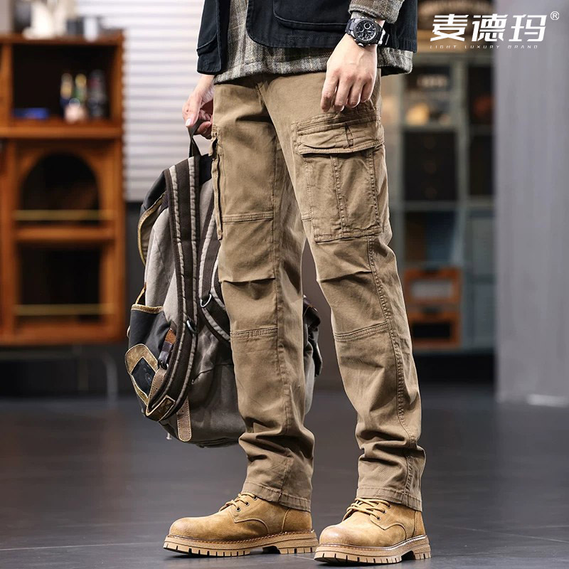 美式复古宽松直筒多口袋工装裤男