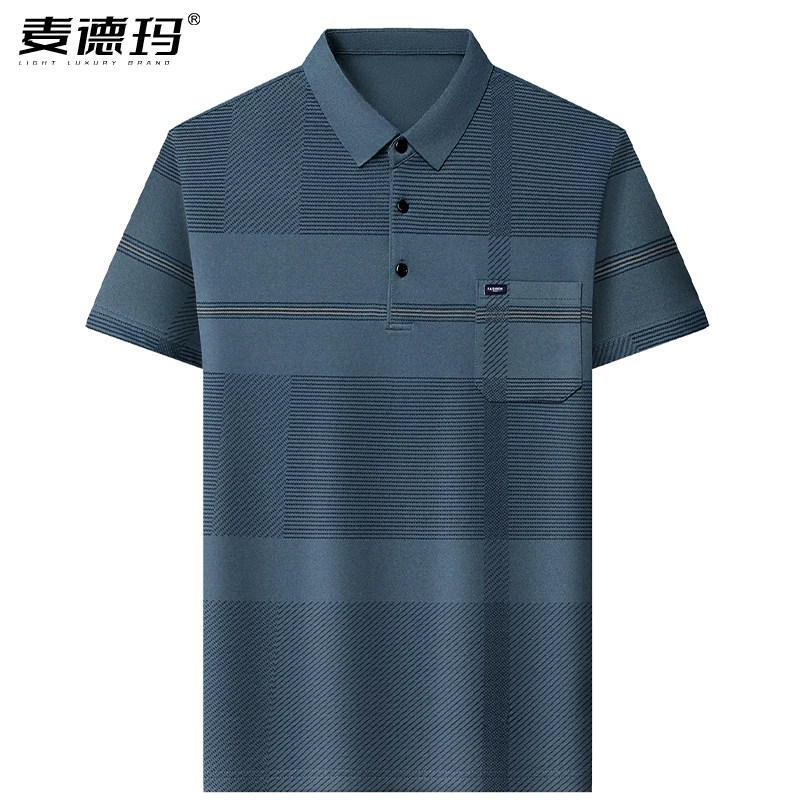 麦德玛爸爸夏季有口袋男士T恤