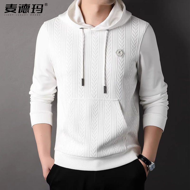 春秋季连帽长袖卫衣男士潮流韩版休闲莫代尔棉T恤徽章拼接打底衫