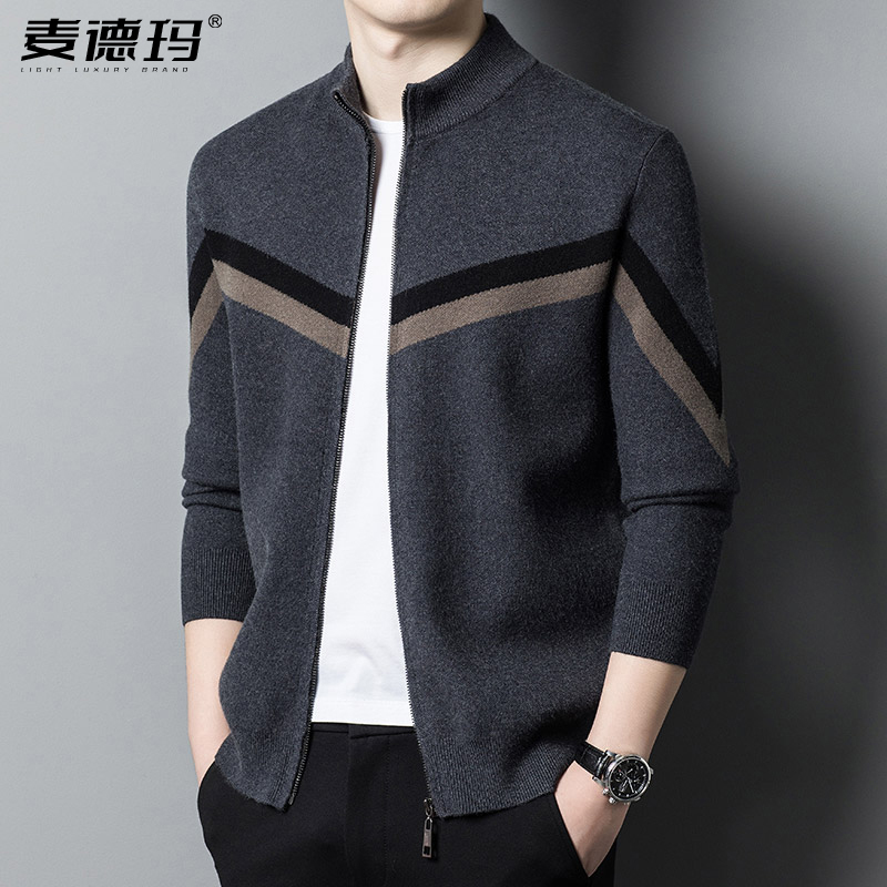 秋冬新款加厚宽松条纹线衣中年