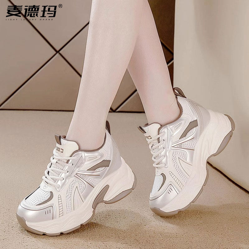 老爹鞋女款2025新款夏季爆款内增高女鞋网面透气厚底休闲运动鞋子
