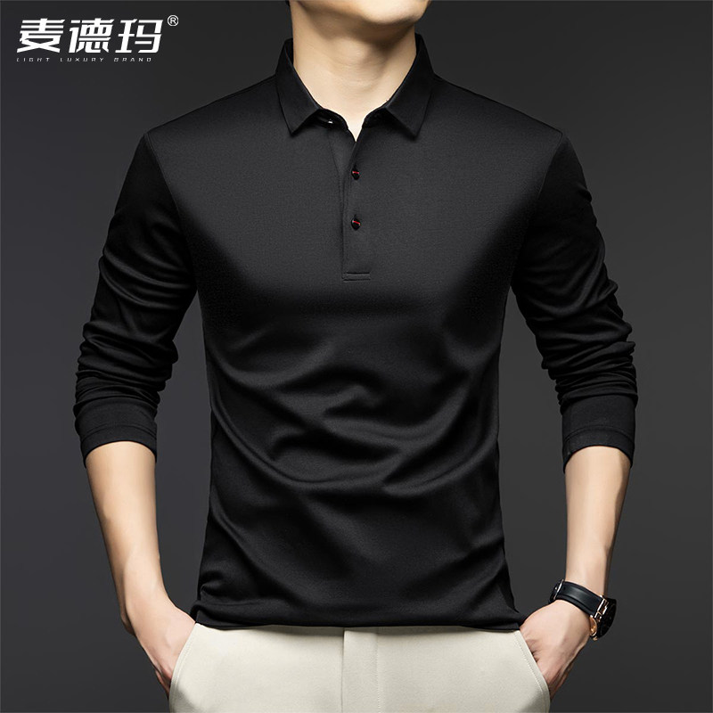 2025年长袖T恤男莫代尔Polo衫春秋季商务休闲体恤翻领打底衫上衣