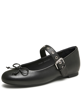 【36码】他她玛丽珍鞋秋季商场蝴蝶结黑色平底浅口女单鞋7A303CQ4