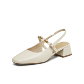 潮流方头粗跟后空女凉鞋 F1517BH5 新款 时尚 33码 百思图2025夏季