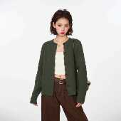 羊内搭短款 秋装 MZZS0000毛毛针 外套花女秋冬冬季 复古绿色麻衣开衫