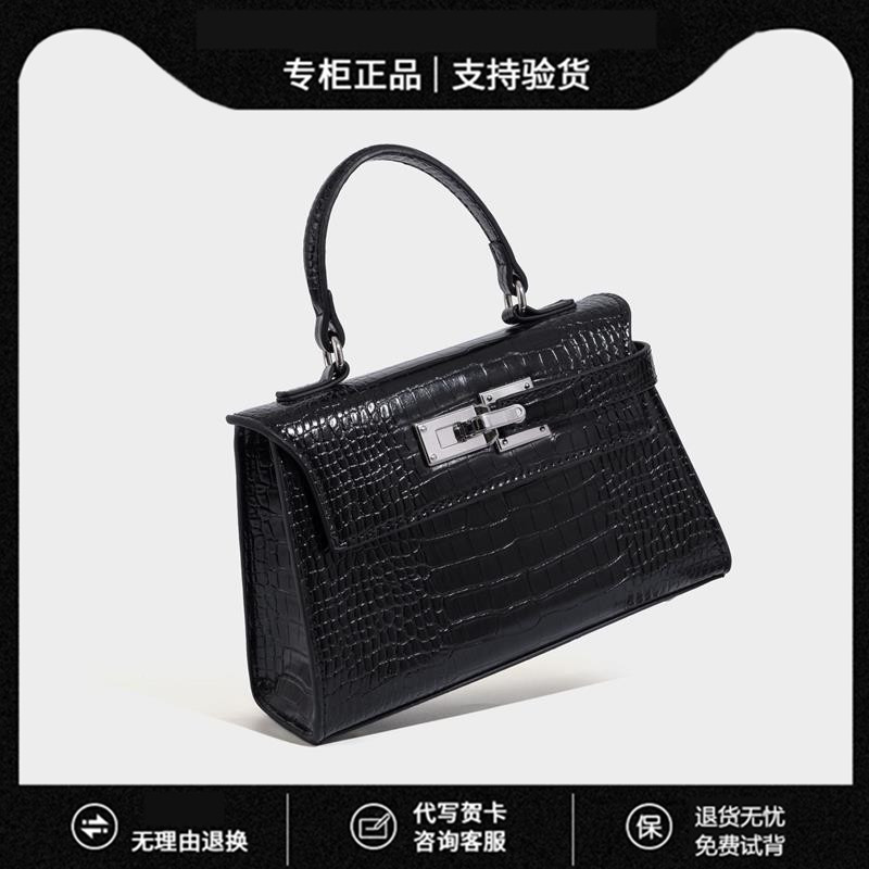 高级感迷你百搭手提包凯莉包女2025新款精致斜挎包小包鳄鱼纹包包