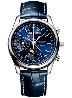 瑞士浪琴手表男皮带名匠系列月相蓝色自动机械男表L2.673.4.92.0