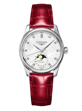 新款浪琴名匠系列女表月相贝母盘时尚红色机械手表L2.409.4.87.2