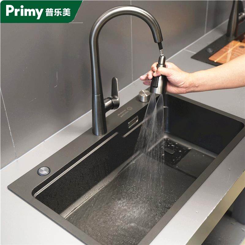 普乐美SUS304不锈钢纳米水槽手工加厚大单槽家用厨房洗菜盆台下洗