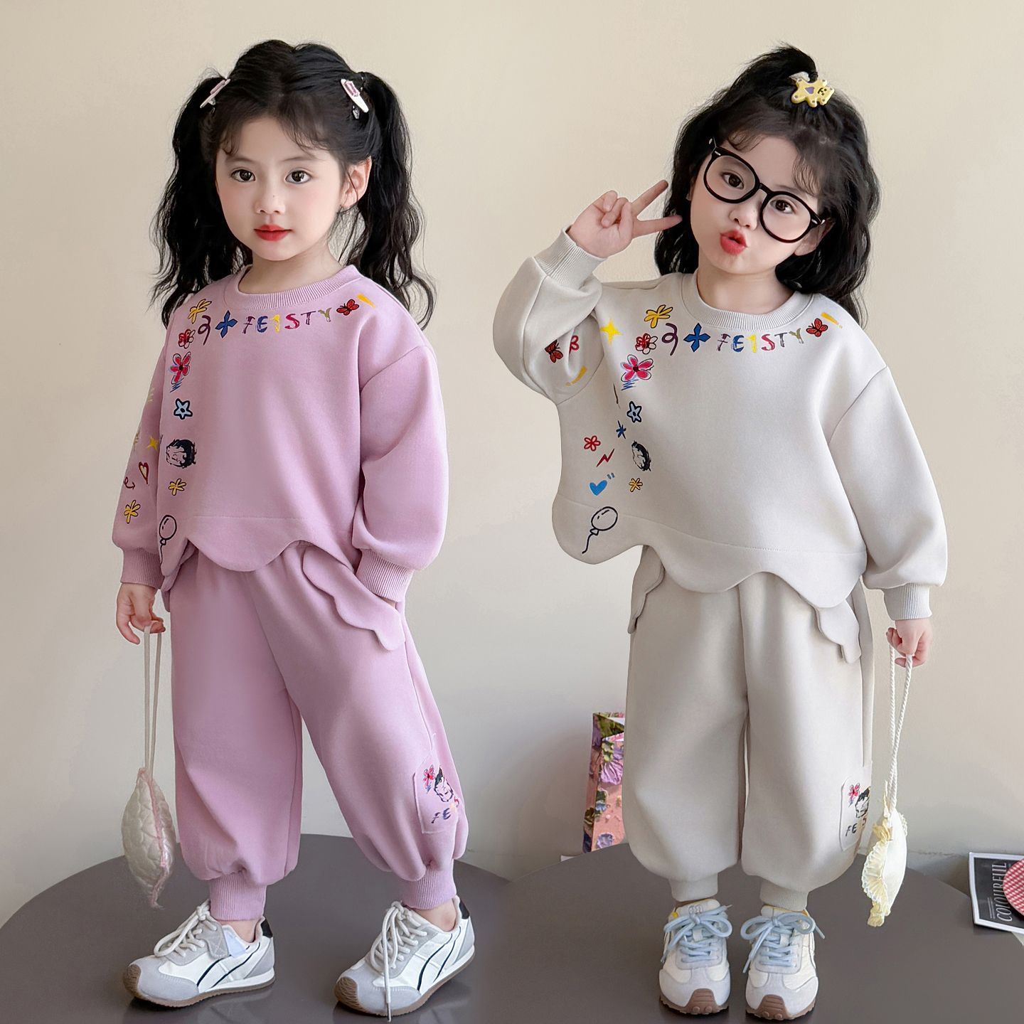 女童秋季套装2025新款波浪潮流卫