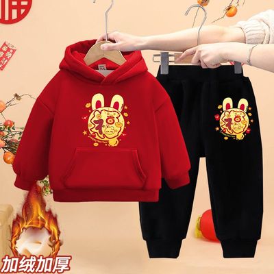 儿童套装男童加绒卫衣上衣中国风