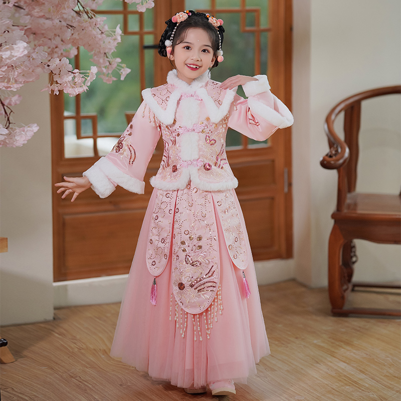 小黄鸭布咚女童新款汉服连衣裙潮