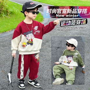 小黄鸭哪吒衣服男童秋装套装2025新款男孩帅气时髦儿童洋气两件套