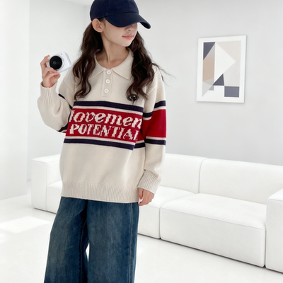 女童加厚翻领polo杉毛学院风针织