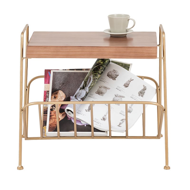 美式铁艺实木金色复古松木桌子报纸夹边几创意小户型沙发茶几层架