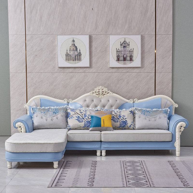 欧式布艺沙发客厅转角贵妃现代简欧小户型实木奢华沙发组合