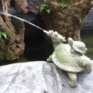 假山鱼池喷水摆件 陶瓷龙头龟 水族鱼缸园林园艺家居造景装饰摆件
